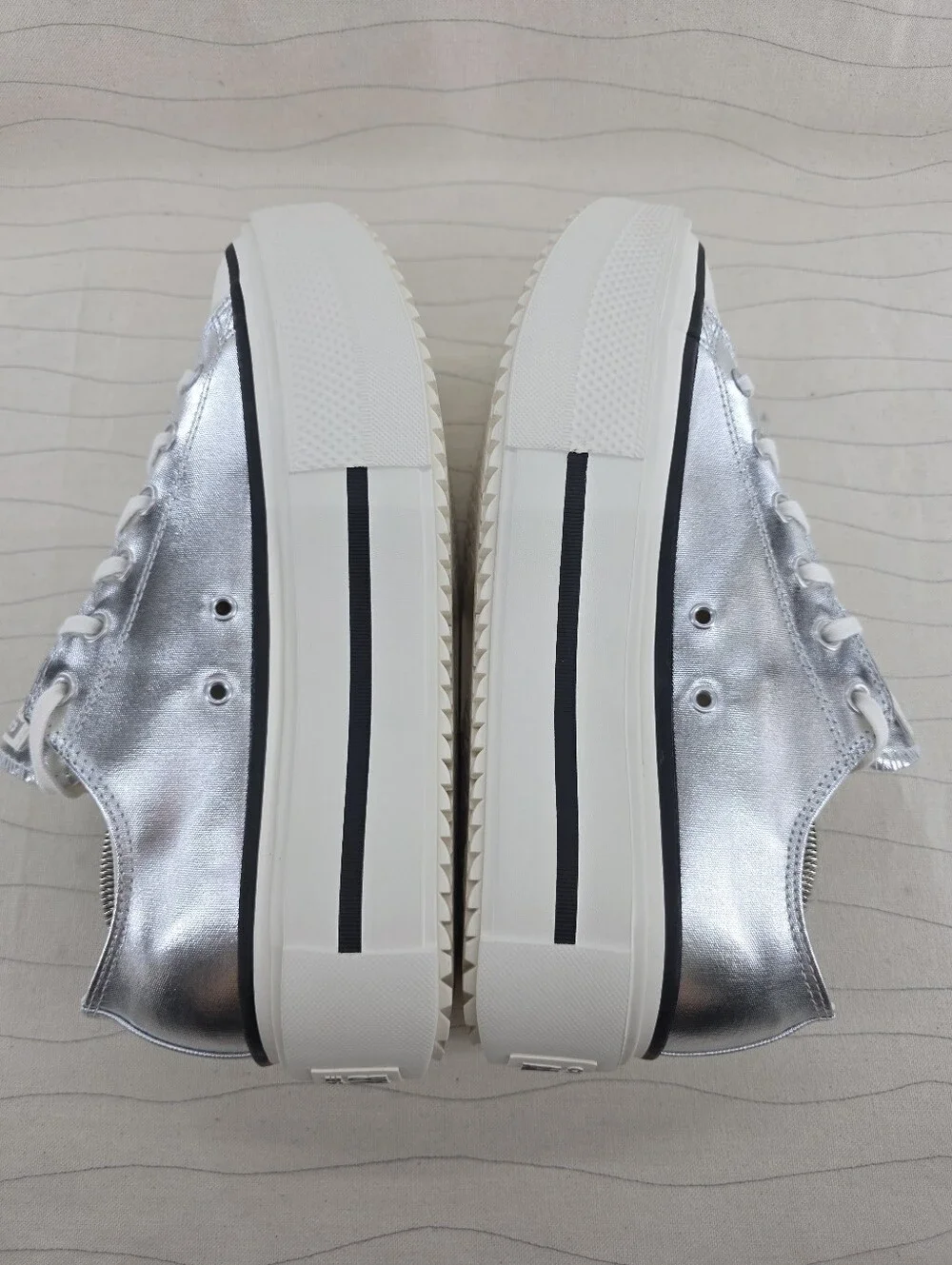 Converse Womens All Star Lift Double Stack Silver Metallic Platform Shoes Sz 12